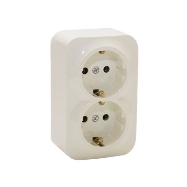 Priza dubla euro exter. 16A IP20 alb Elmos 8002-52
